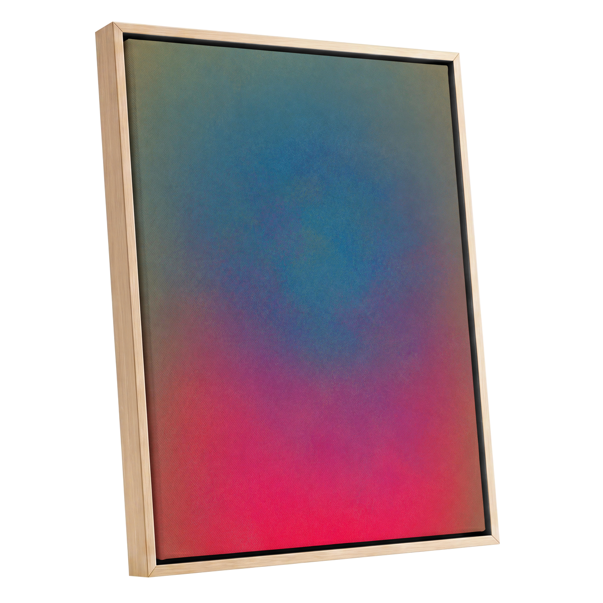 Chromatic Hush, blue, green, purple abstract wall art shown as a oak framed canvas wall art