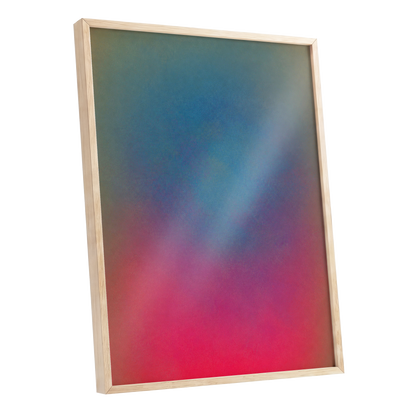 Chromatic Hush, blue, green, purple abstract wall art shown as a oak framed poster wall art print