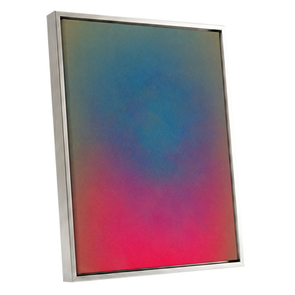 Chromatic Hush, blue, green, purple abstract wall art shown as a silver framed canvas wall art