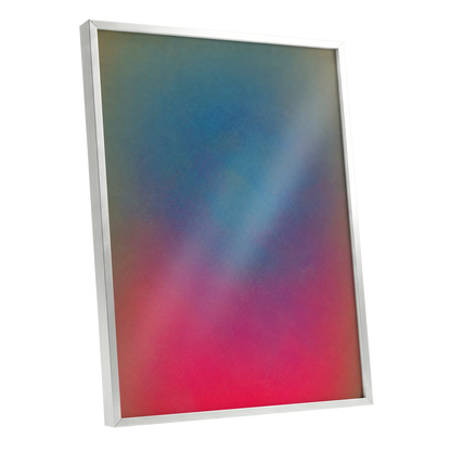 Chromatic Hush, blue, green, purple abstract wall art shown as a silver framed poster wall art print
