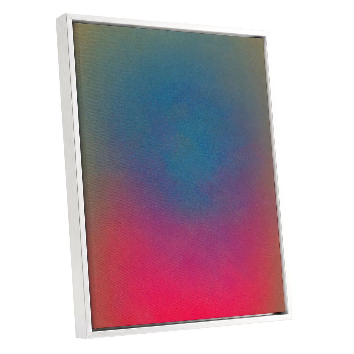 Chromatic Hush, blue, green, purple abstract wall art shown as a white framed canvas wall art