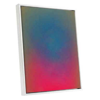 Chromatic Hush, blue, green, purple abstract wall art shown as a white framed canvas wall art