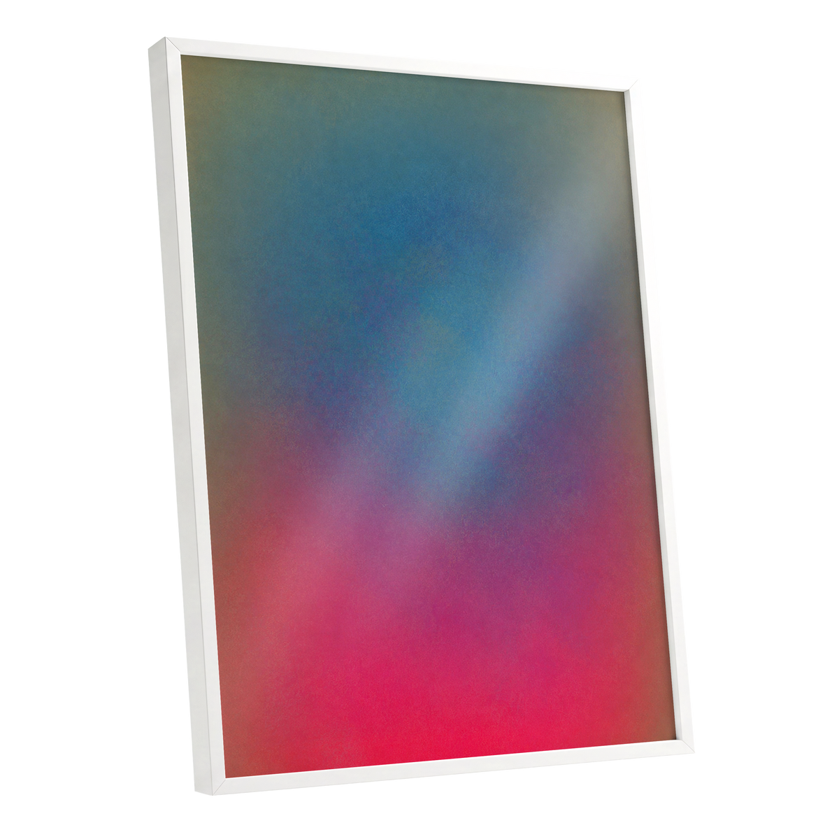 Chromatic Hush, blue, green, purple abstract wall art shown as a white framed poster wall art print