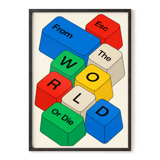 Chromatic Keyscape, blue, green, red abstract wall art, front artwork view