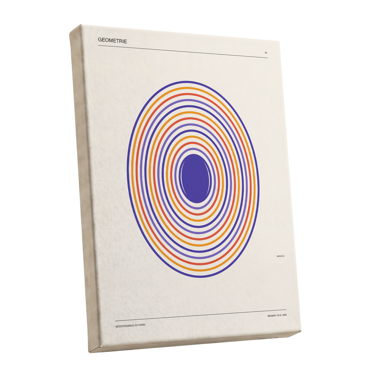 Chromatic Orbit, beige, purple, orange abstract wall art shown as a stretched canvas wall art