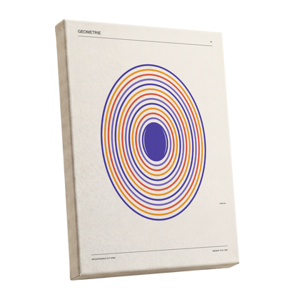 Chromatic Orbit, beige, purple, orange abstract wall art shown as a stretched canvas wall art