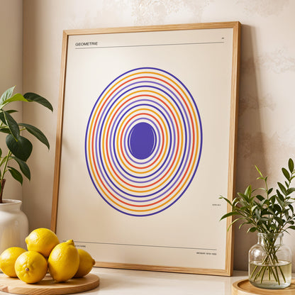 Chromatic Orbit, beige, purple, orange abstract wall art displayed in a styled interior, gallery view 3