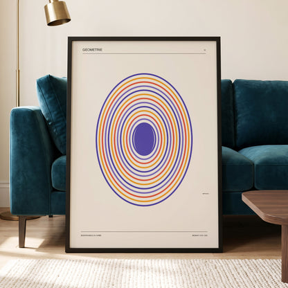Chromatic Orbit, beige, purple, orange abstract wall art displayed in a styled interior, gallery view 4