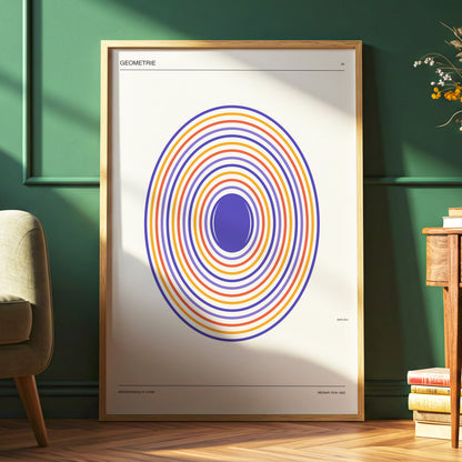 Chromatic Orbit, beige, purple, orange abstract wall art displayed in a styled interior, gallery view 6