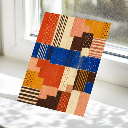 Chromatic Patchwork, blue, orange, beige abstract wall art displayed in a styled interior, gallery view 5