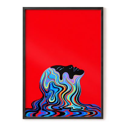 Chromatic Reverie, red, black, blue abstract wall art, front artwork view