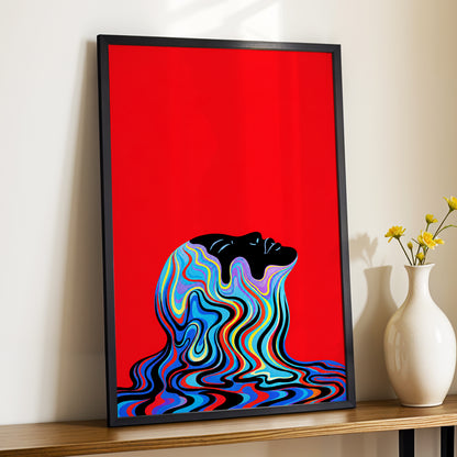 Chromatic Reverie, red, black, blue abstract wall art displayed in a styled interior, gallery view 4