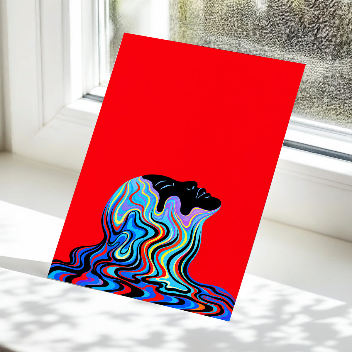 Chromatic Reverie, red, black, blue abstract wall art displayed in a styled interior, gallery view 5