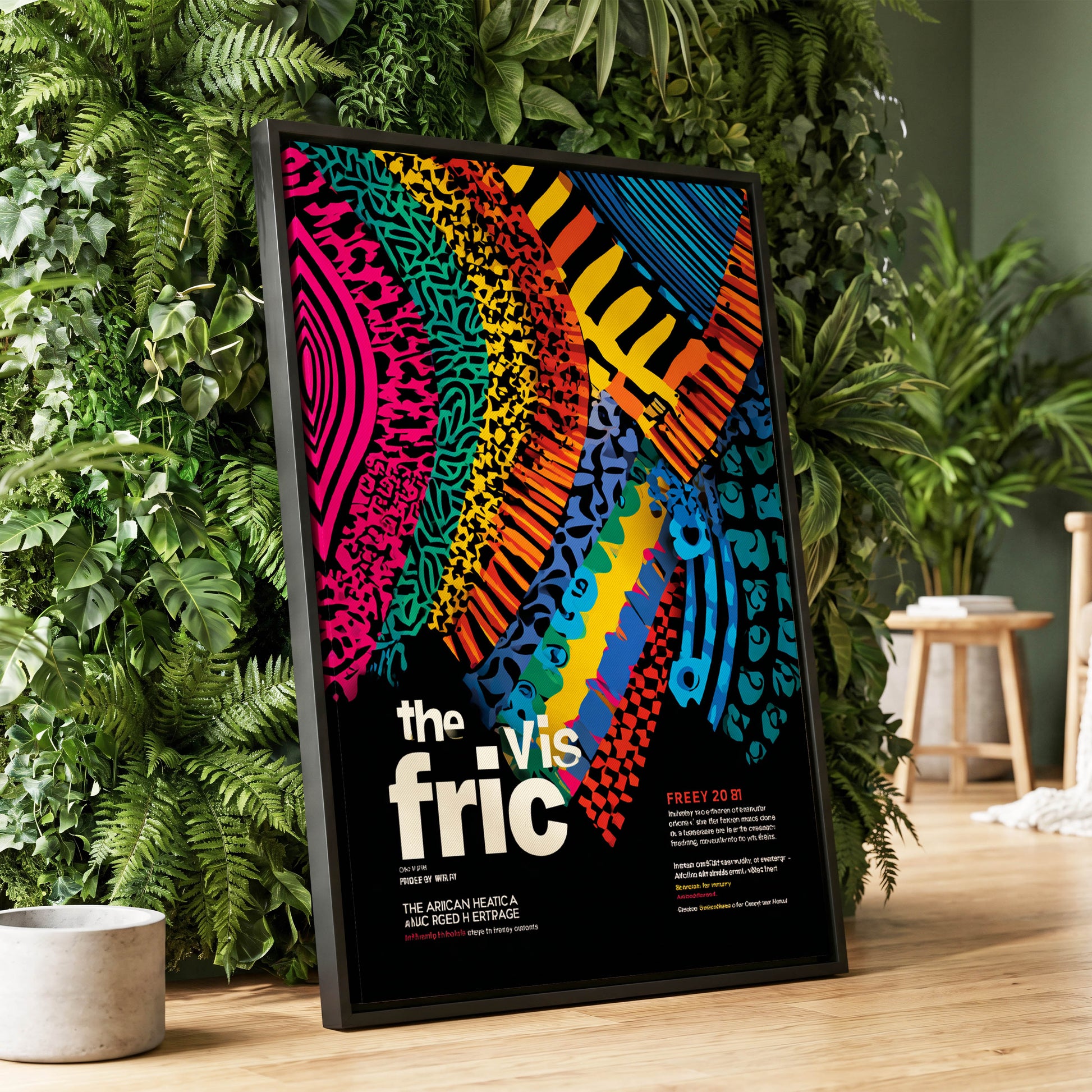 Chromatic Rhythm, black, blue, pink abstract wall art displayed in a styled interior, gallery view 1