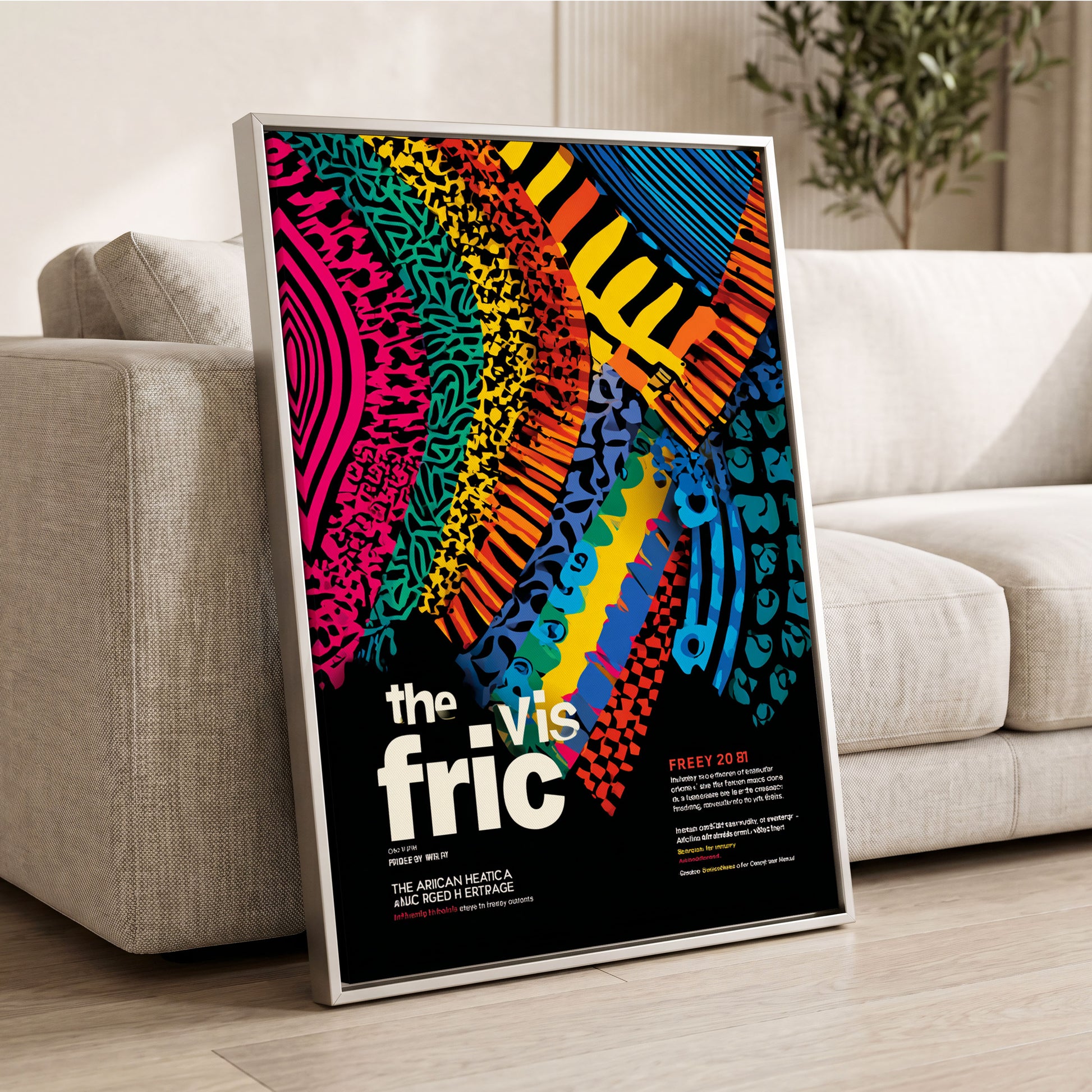 Chromatic Rhythm, black, blue, pink abstract wall art displayed in a styled interior, gallery view 2