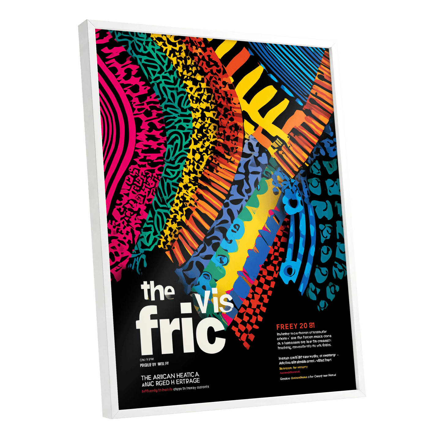 Chromatic Rhythm, black, blue, pink abstract wall art shown as a white framed poster wall art print