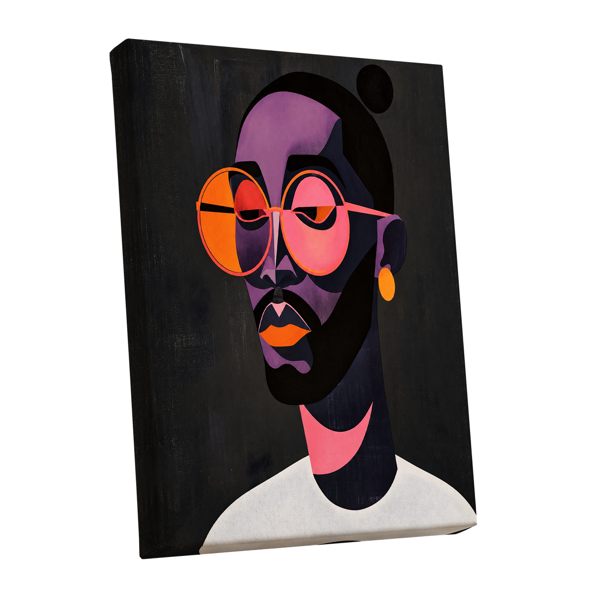 Chromatic Spectacles, black, pink, purple abstract wall art shown as a stretched canvas wall art