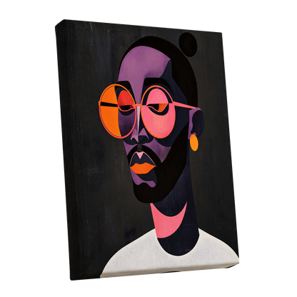 Chromatic Spectacles, black, pink, purple abstract wall art shown as a stretched canvas wall art