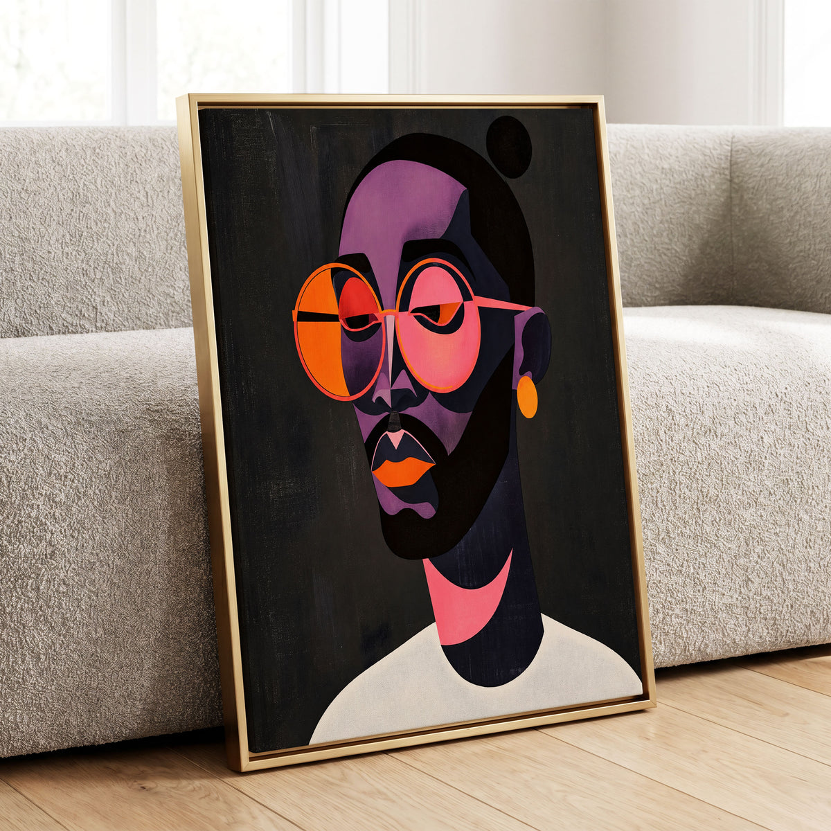 Chromatic Spectacles, black, pink, purple abstract wall art displayed in a styled interior, gallery view 1