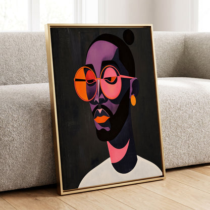 Chromatic Spectacles, black, pink, purple abstract wall art displayed in a styled interior, gallery view 1