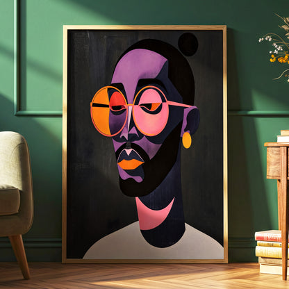 Chromatic Spectacles, black, pink, purple abstract wall art displayed in a styled interior, gallery view 6