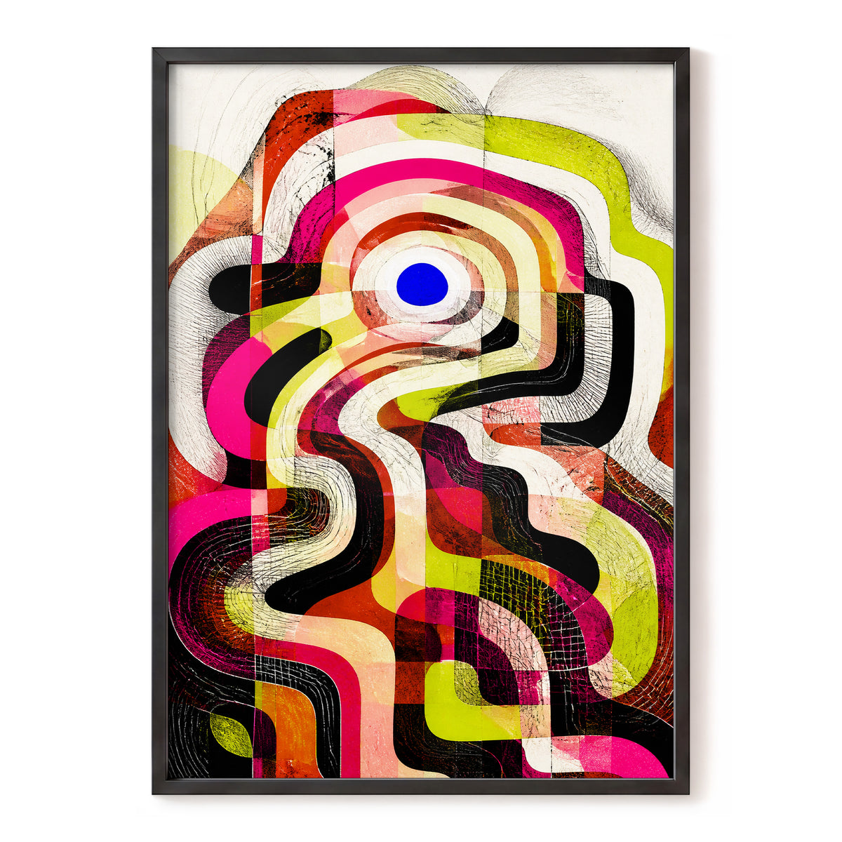 Chromatic Switchback, pink, green, black abstract wall art, front artwork view