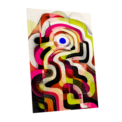 Chromatic Switchback, pink, green, black abstract wall art shown as a unframed poster wall art print
