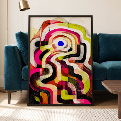 Chromatic Switchback, pink, green, black abstract wall art displayed in a styled interior, gallery view 2