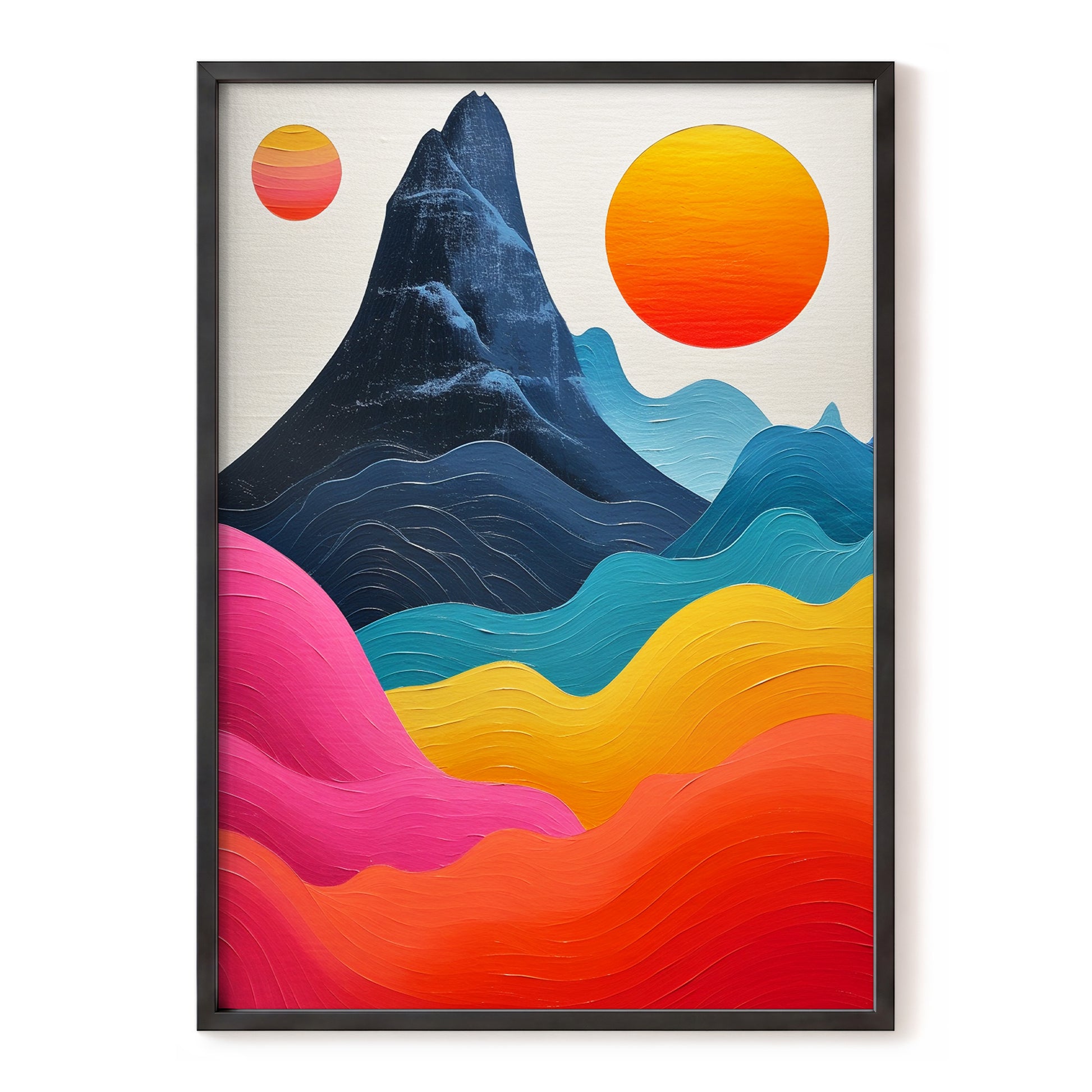 Chromatic Tides, blue, pink, orange nature wall art, front artwork view