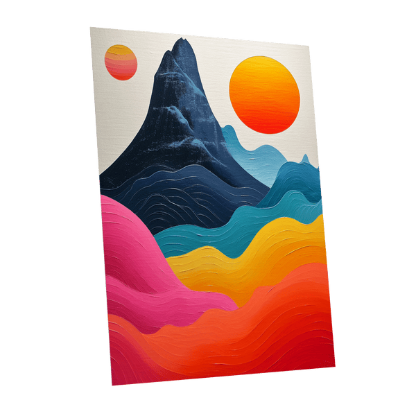 Chromatic Tides, blue, pink, orange nature wall art shown as a unframed poster wall art print