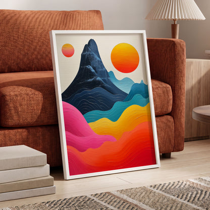 Chromatic Tides, blue, pink, orange nature wall art displayed in a styled interior, gallery view 6