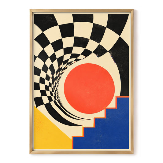 Chromatic Vortex, black, beige, blue abstract wall art, front artwork view
