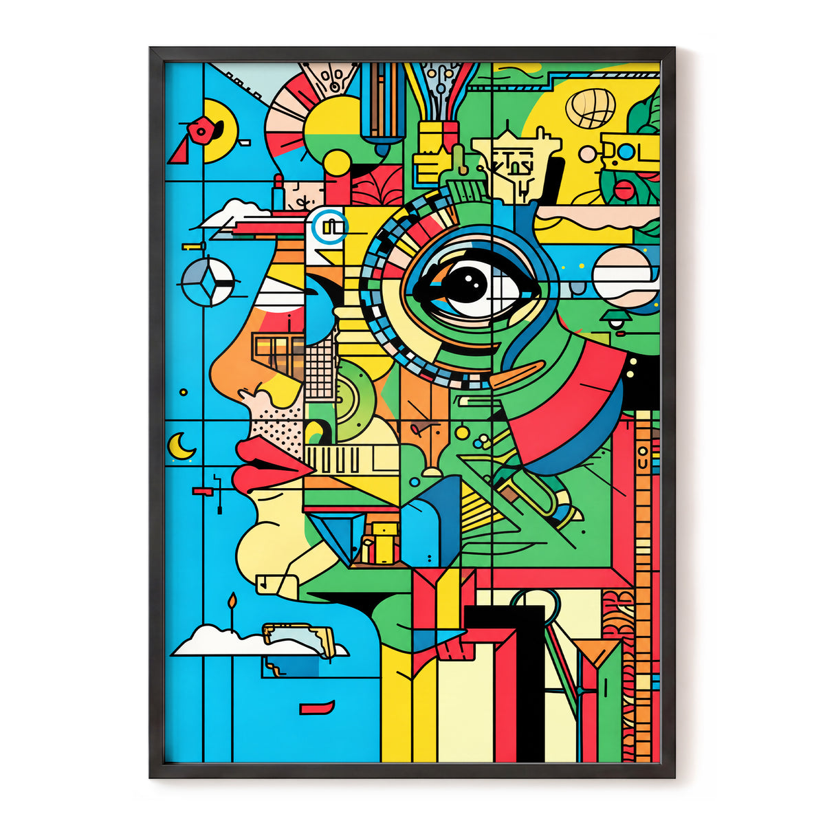 Chromatic Watch, blue, green, yellow abstract wall art, front artwork view