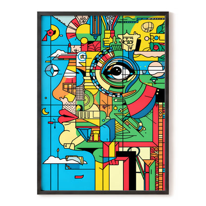 Chromatic Watch, blue, green, yellow abstract wall art, front artwork view