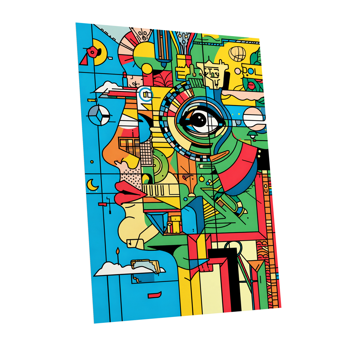 Chromatic Watch, blue, green, yellow abstract wall art shown as a unframed poster wall art print