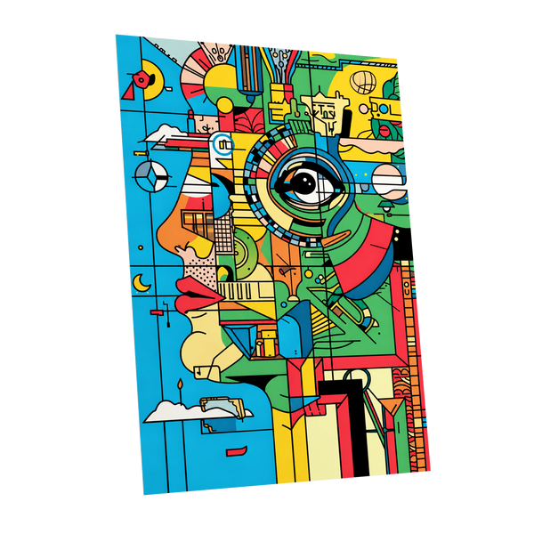Chromatic Watch, blue, green, yellow abstract wall art shown as a unframed poster wall art print