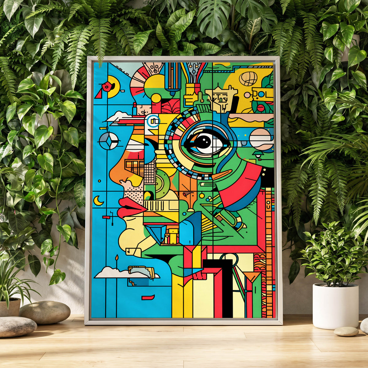 Chromatic Watch, blue, green, yellow abstract wall art displayed in a styled interior, gallery view 2