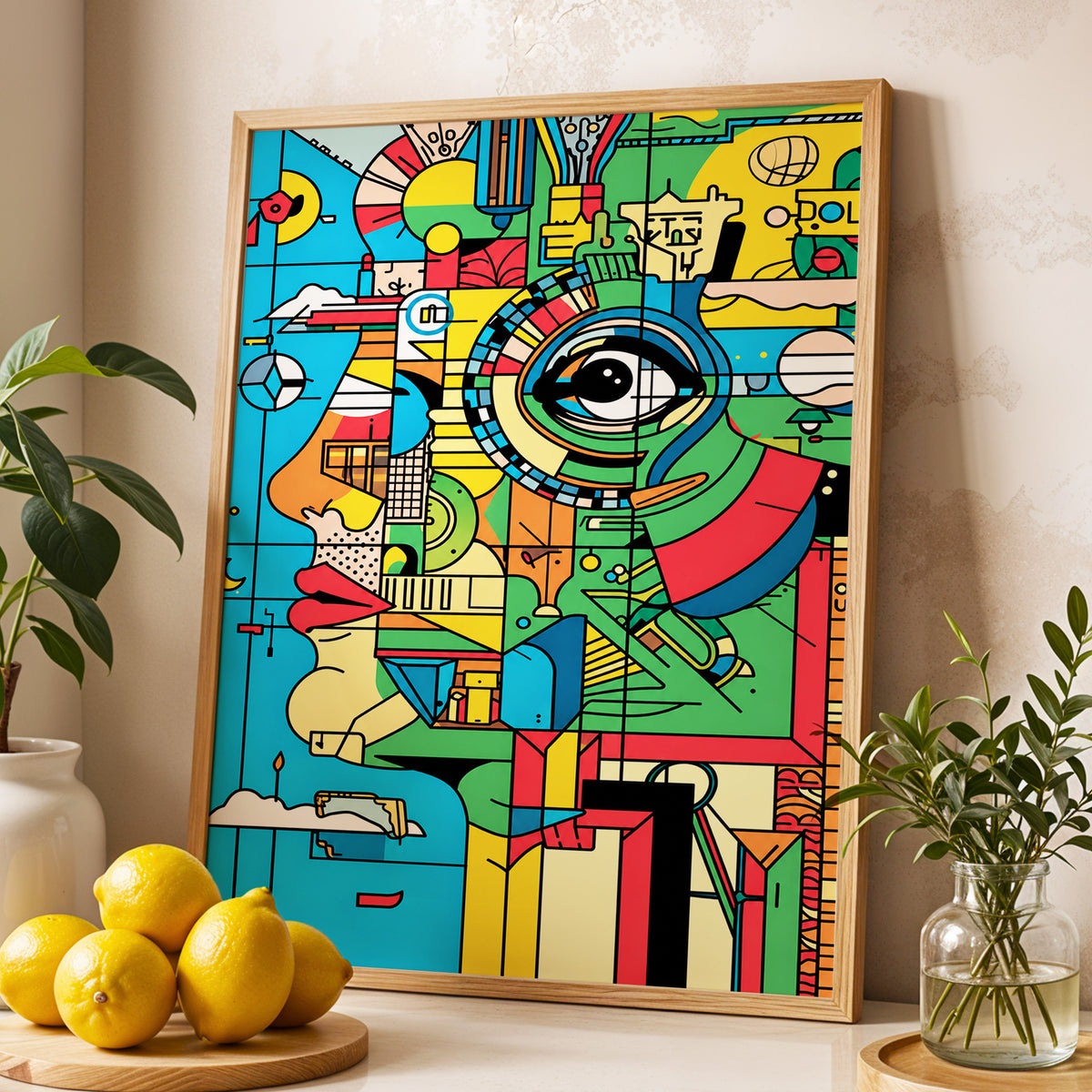 Chromatic Watch, blue, green, yellow abstract wall art displayed in a styled interior, gallery view 3