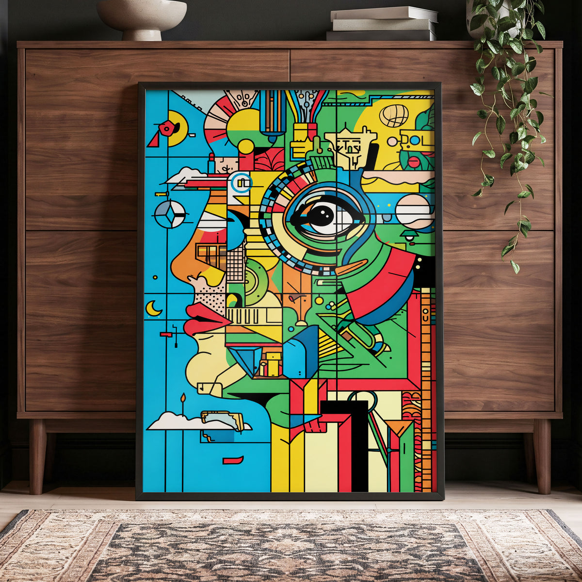 Chromatic Watch, blue, green, yellow abstract wall art displayed in a styled interior, gallery view 5