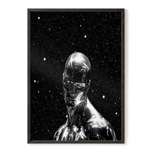 Chrome Voyager, black, white, gray minimalist wall art, front artwork view