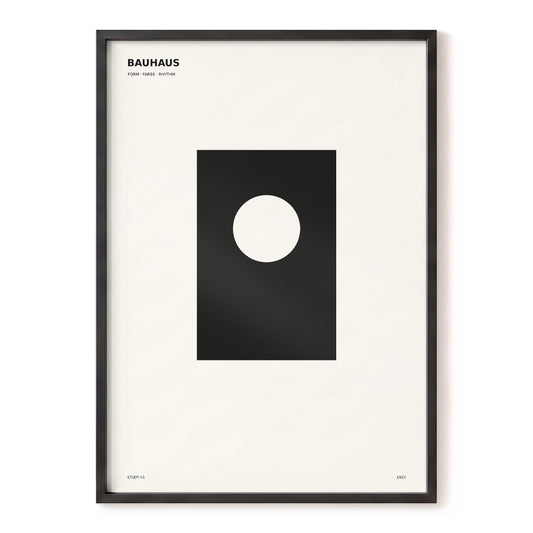 Circle in Counterpoint, black, beige minimalist wall art, front artwork view