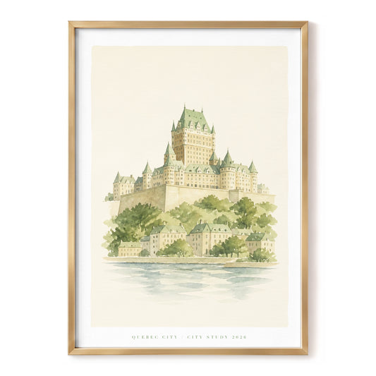 Citadel in Soft Light, beige, green, blue minimalist wall art, front artwork view