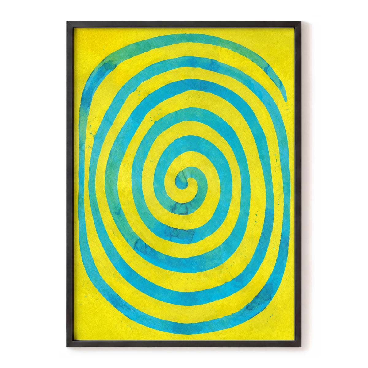 Citron Spiral, yellow, blue, green abstract wall art, front artwork view