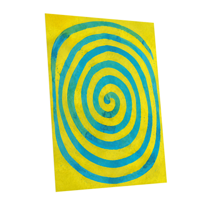 Citron Spiral, yellow, blue, green abstract wall art shown as a unframed poster wall art print