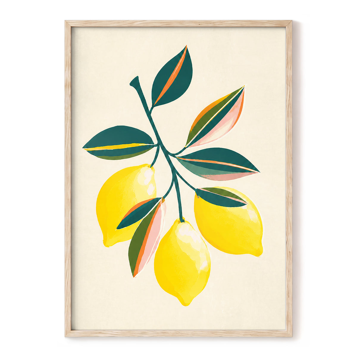 Citrus Colourplay, yellow, green, beige nature wall art, front artwork view