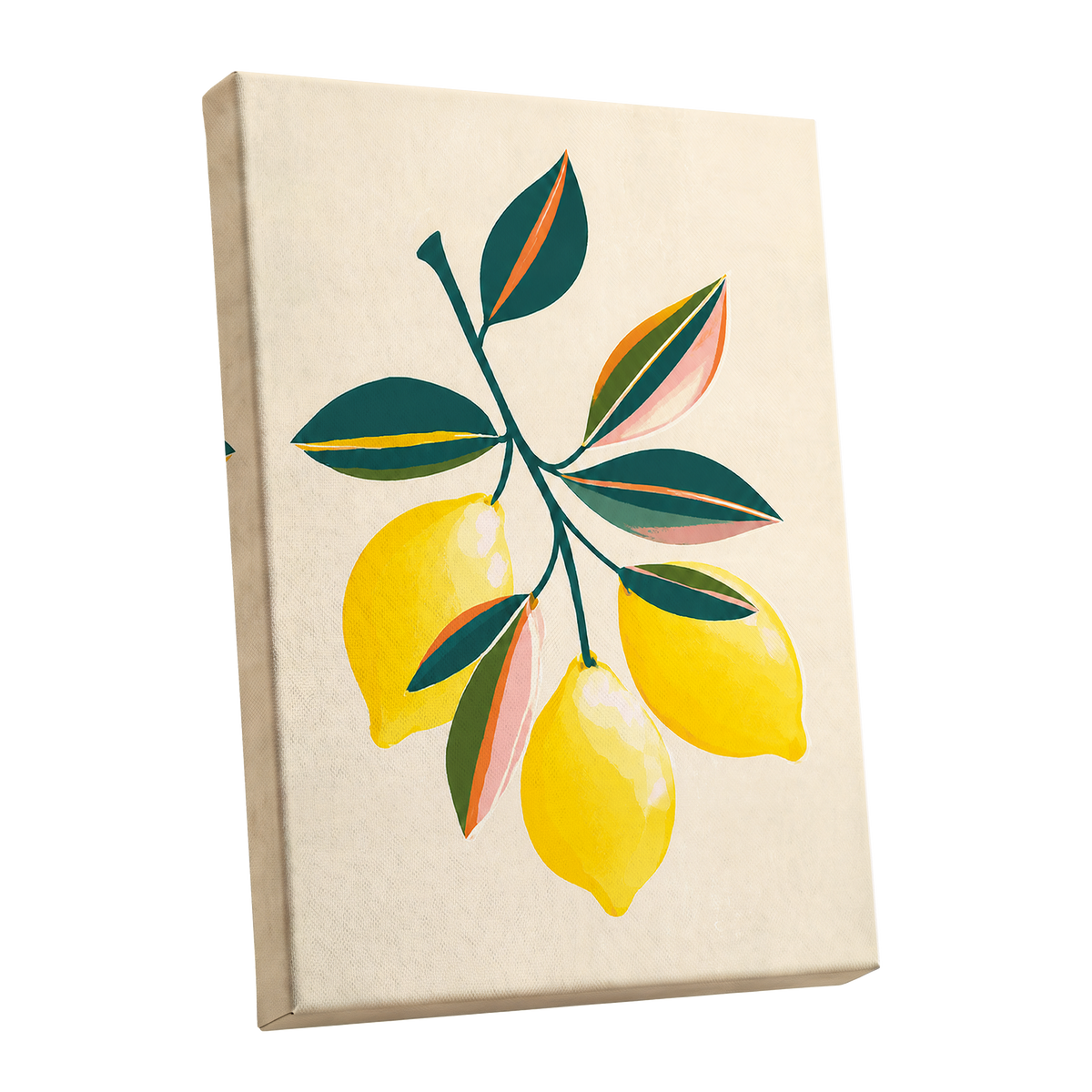 Citrus Colourplay, yellow, green, beige nature wall art shown as a stretched canvas wall art