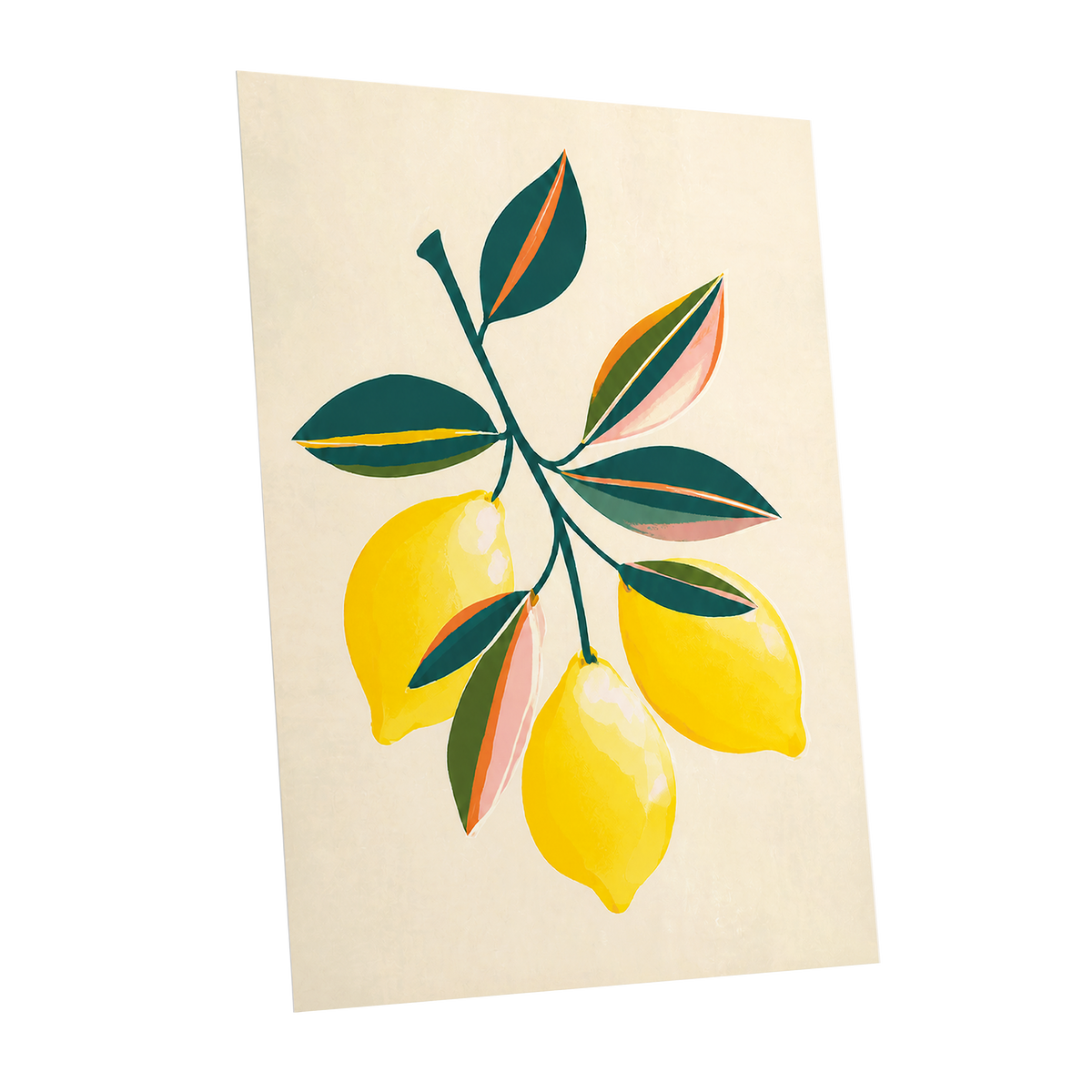 Citrus Colourplay, yellow, green, beige nature wall art shown as a unframed poster wall art print