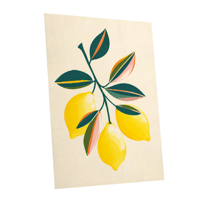 Citrus Colourplay, yellow, green, beige nature wall art shown as a unframed poster wall art print