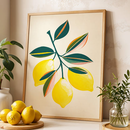 Citrus Colourplay, yellow, green, beige nature wall art displayed in a styled interior, gallery view 2