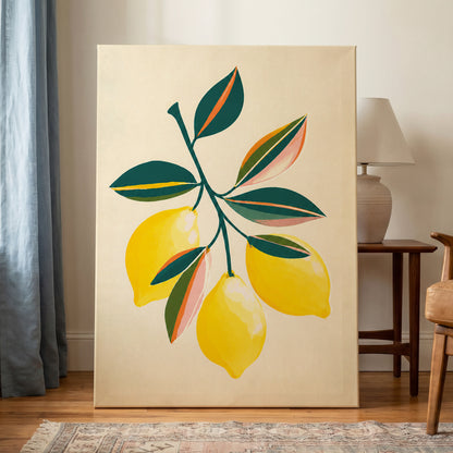 Citrus Colourplay, yellow, green, beige nature wall art displayed in a styled interior, gallery view 3